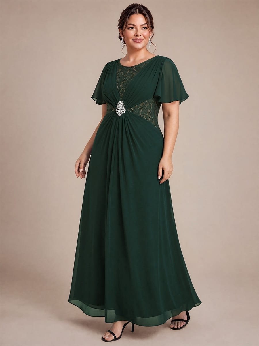Ruffle Sleeve Chiffon A-Line Mother of the Bride Dress