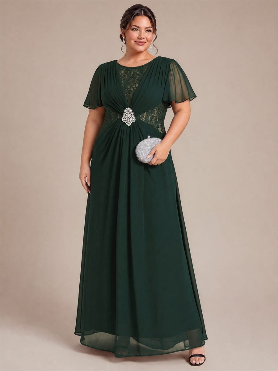 Ruffle Sleeve Chiffon A-Line Mother of the Bride Dress