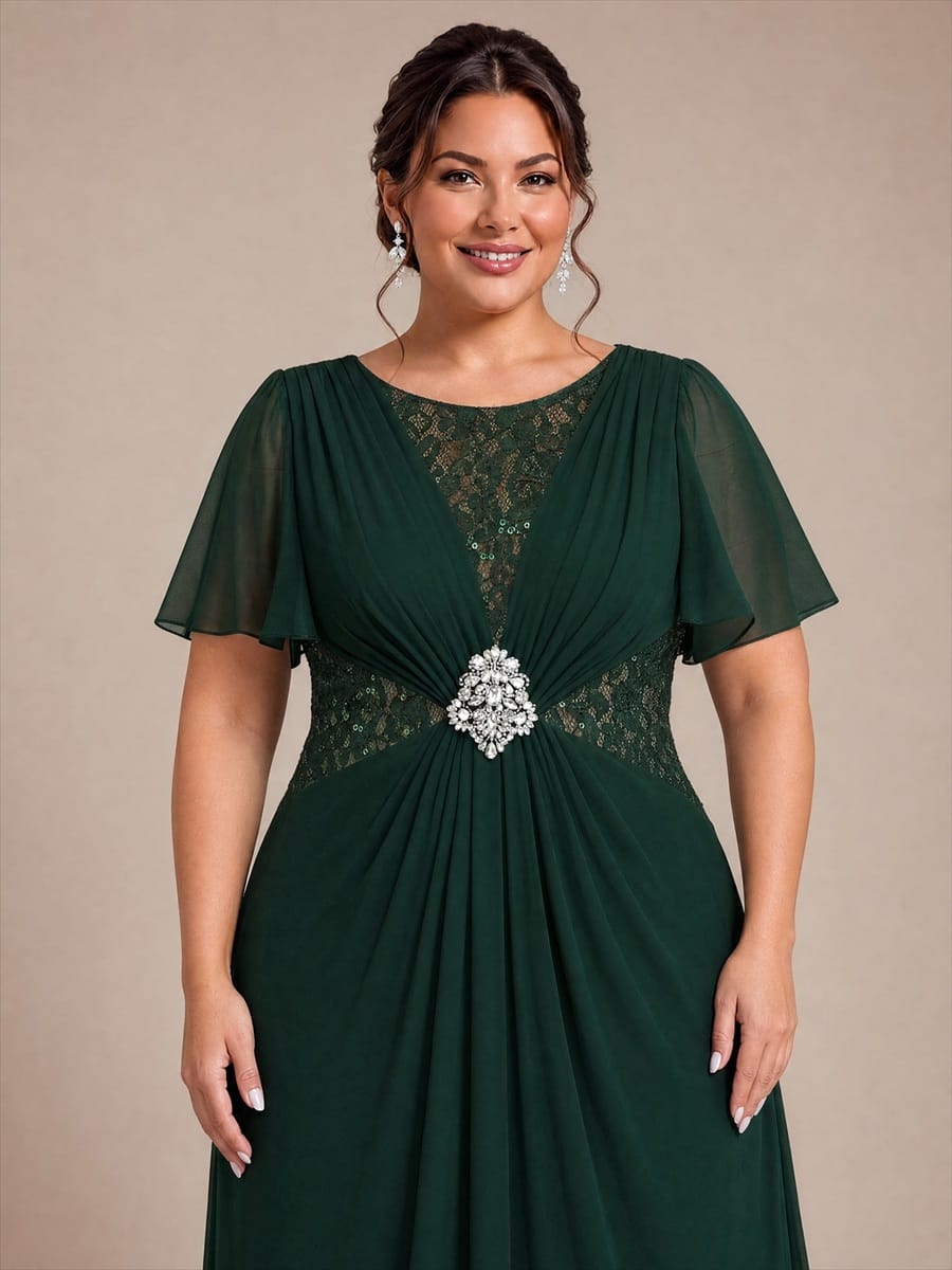Ruffle Sleeve Chiffon A-Line Mother of the Bride Dress