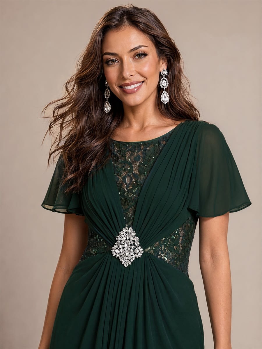 Ruffle Sleeve Chiffon A-Line Mother of the Bride Dress