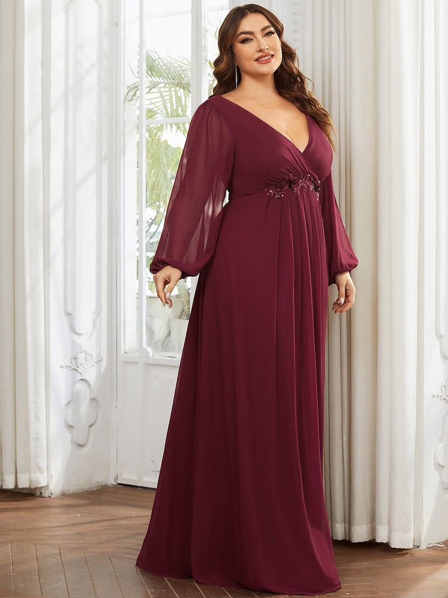 ever AMOUR|Lantern Long Slit Sleeve Maxi Mother of The Bride Dress