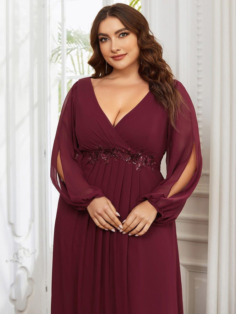 ever AMOUR|Lantern Long Slit Sleeve Maxi Mother of The Bride Dress