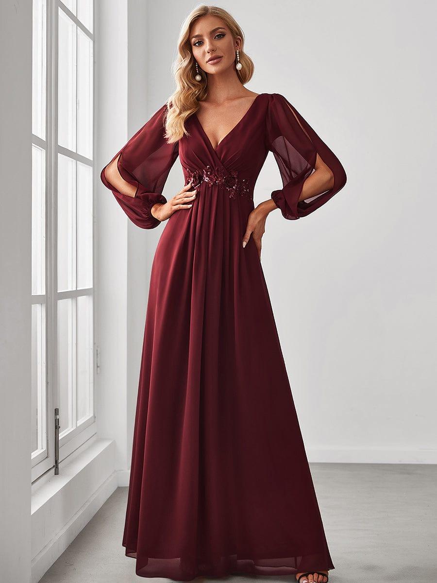 ever AMOUR|Lantern Long Slit Sleeve Maxi Mother of The Bride Dress
