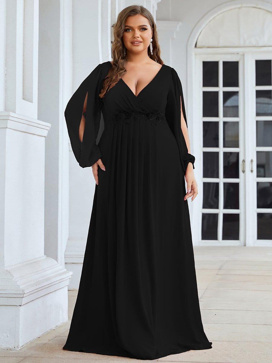 ever AMOUR|Lantern Long Slit Sleeve Maxi Mother of The Bride Dress