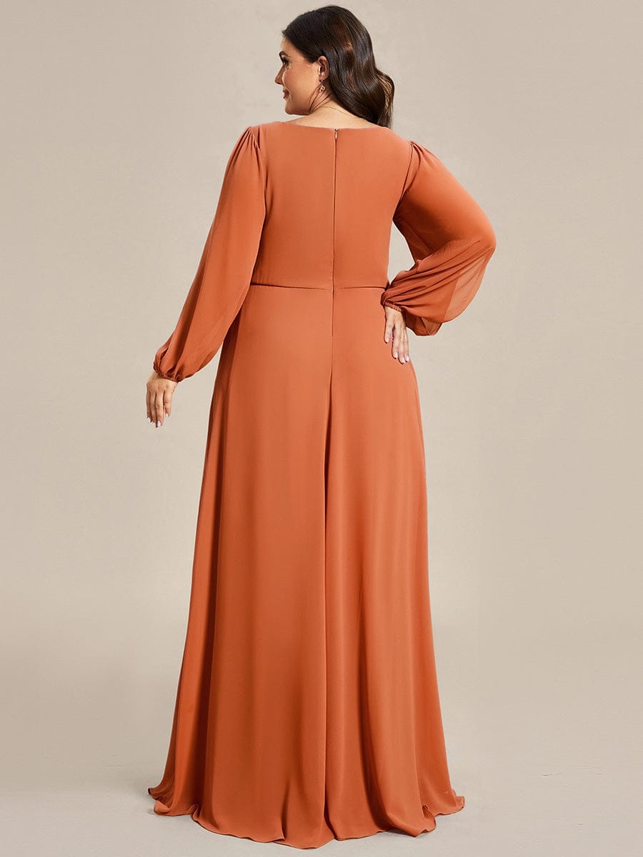 ever AMOUR|Lantern Long Slit Sleeve Deep V Applique Maxi Evening Dress (Final Sale)