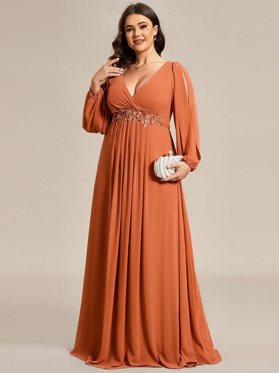 ever AMOUR|Lantern Long Slit Sleeve Maxi Mother of The Bride Dress