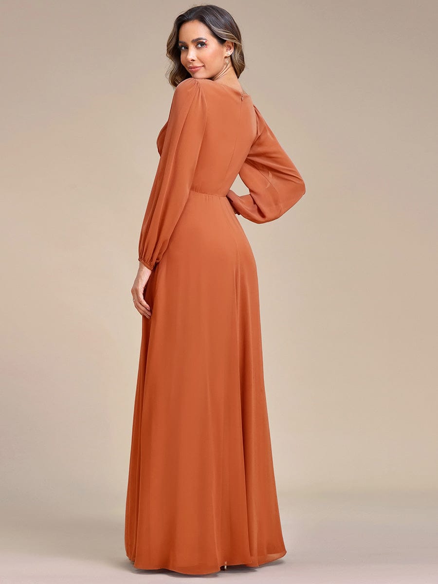 ever AMOUR|Lantern Long Slit Sleeve Deep V Applique Maxi Evening Dress (Final Sale)