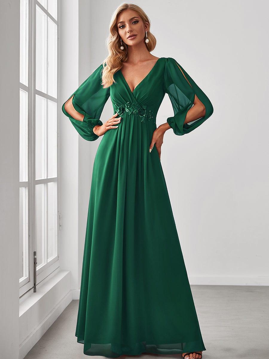 ever AMOUR|Lantern Long Slit Sleeve Maxi Mother of The Bride Dress
