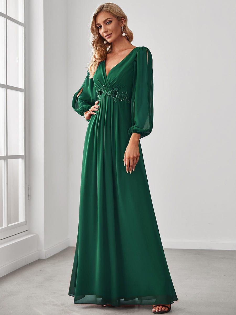 ever AMOUR|Lantern Long Slit Sleeve Maxi Mother of The Bride Dress