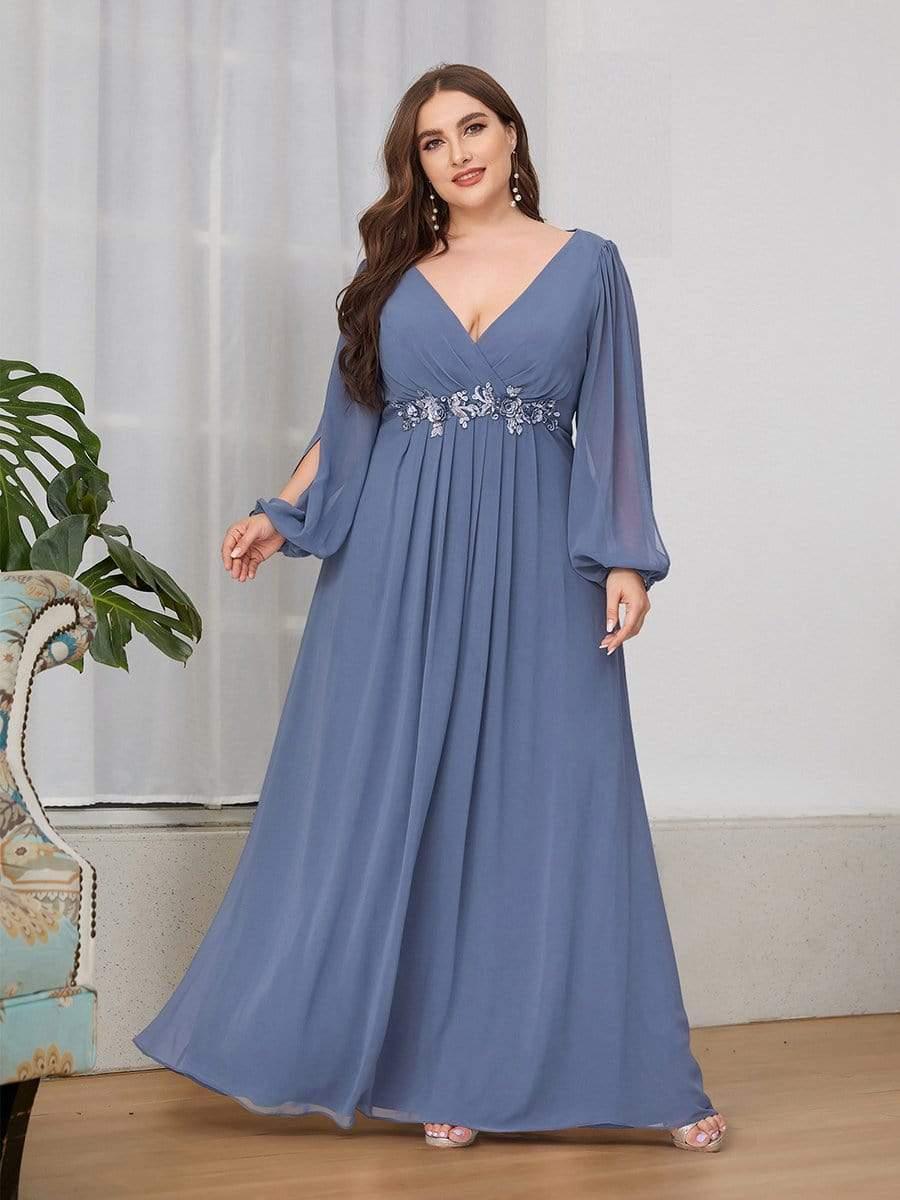 ever AMOUR|Lantern Long Slit Sleeve Maxi Mother of The Bride Dress