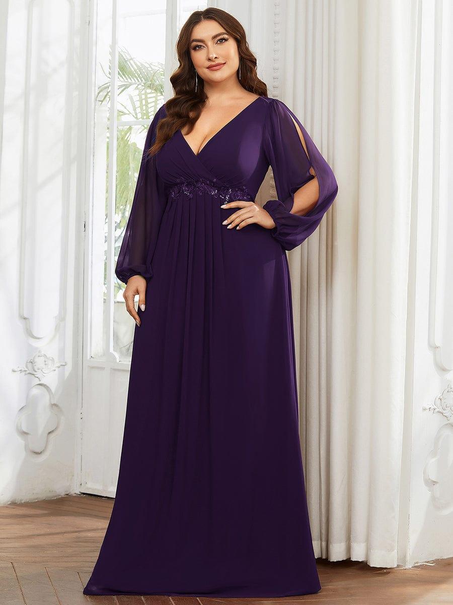 ever AMOUR|Lantern Long Slit Sleeve Maxi Mother of The Bride Dress