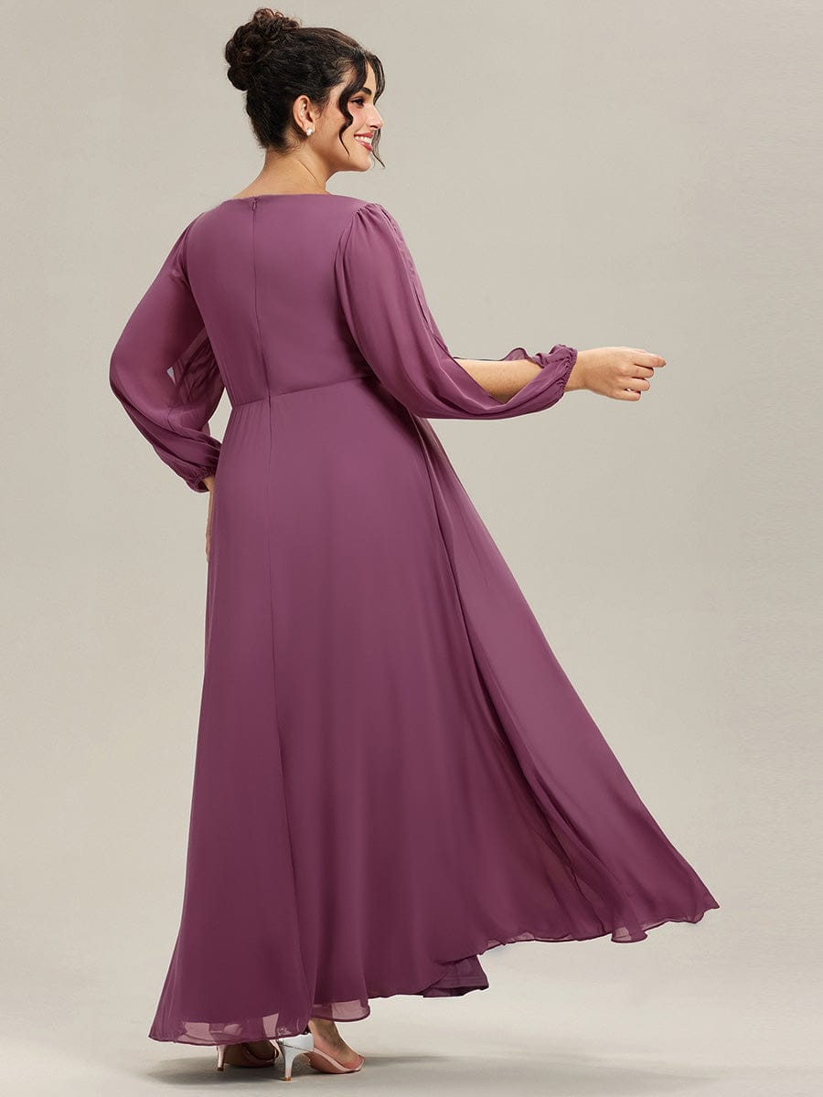 ever AMOUR|Lantern Long Slit Sleeve Deep V Applique Maxi Evening Dress (Final Sale)