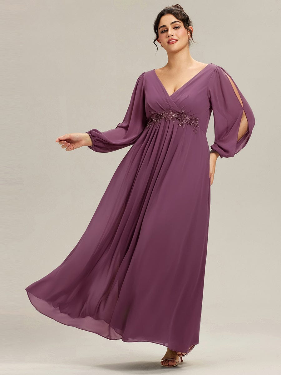 ever AMOUR|Lantern Long Slit Sleeve Maxi Mother of The Bride Dress