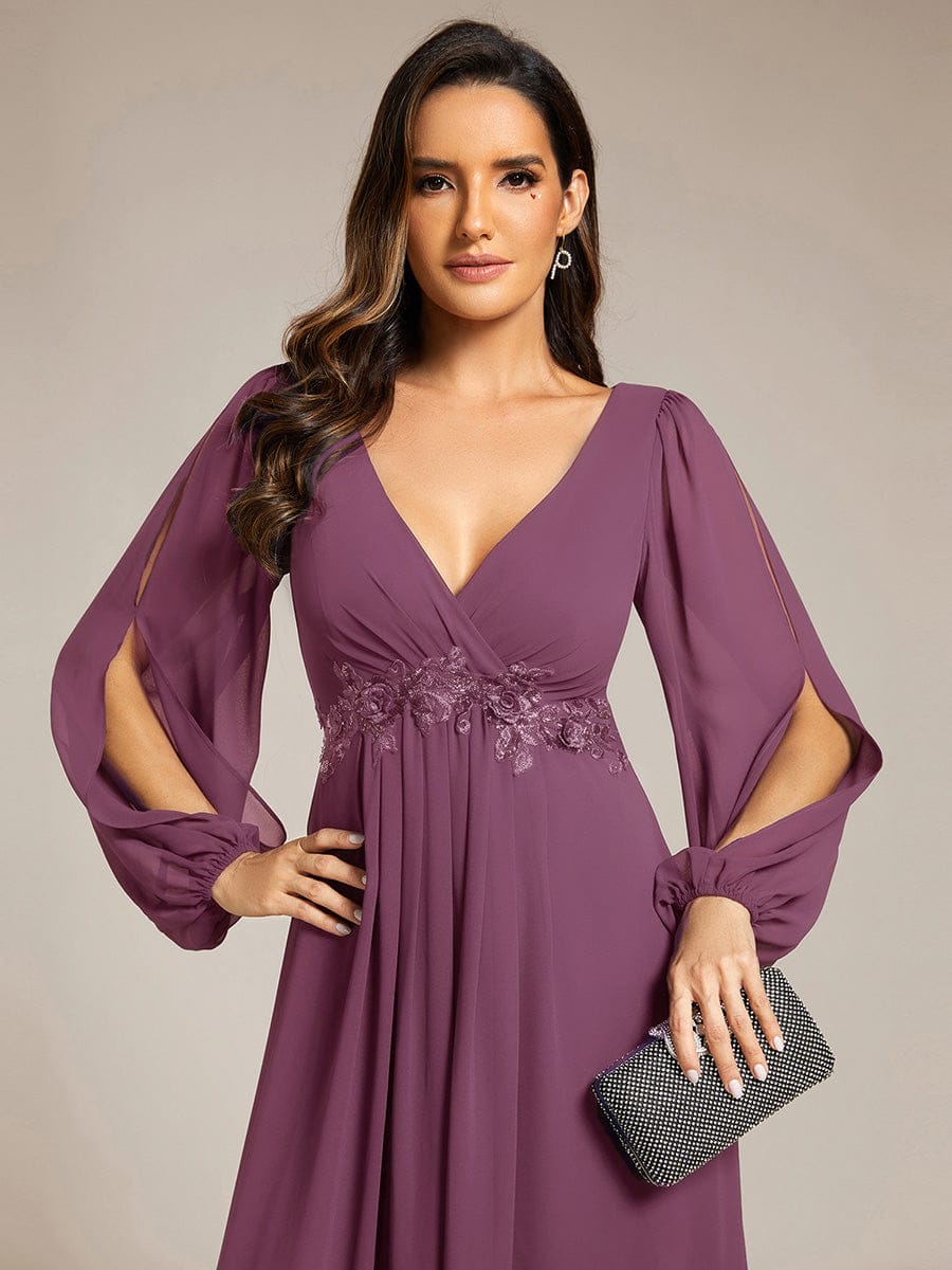 ever AMOUR|Lantern Long Slit Sleeve Maxi Mother of The Bride Dress
