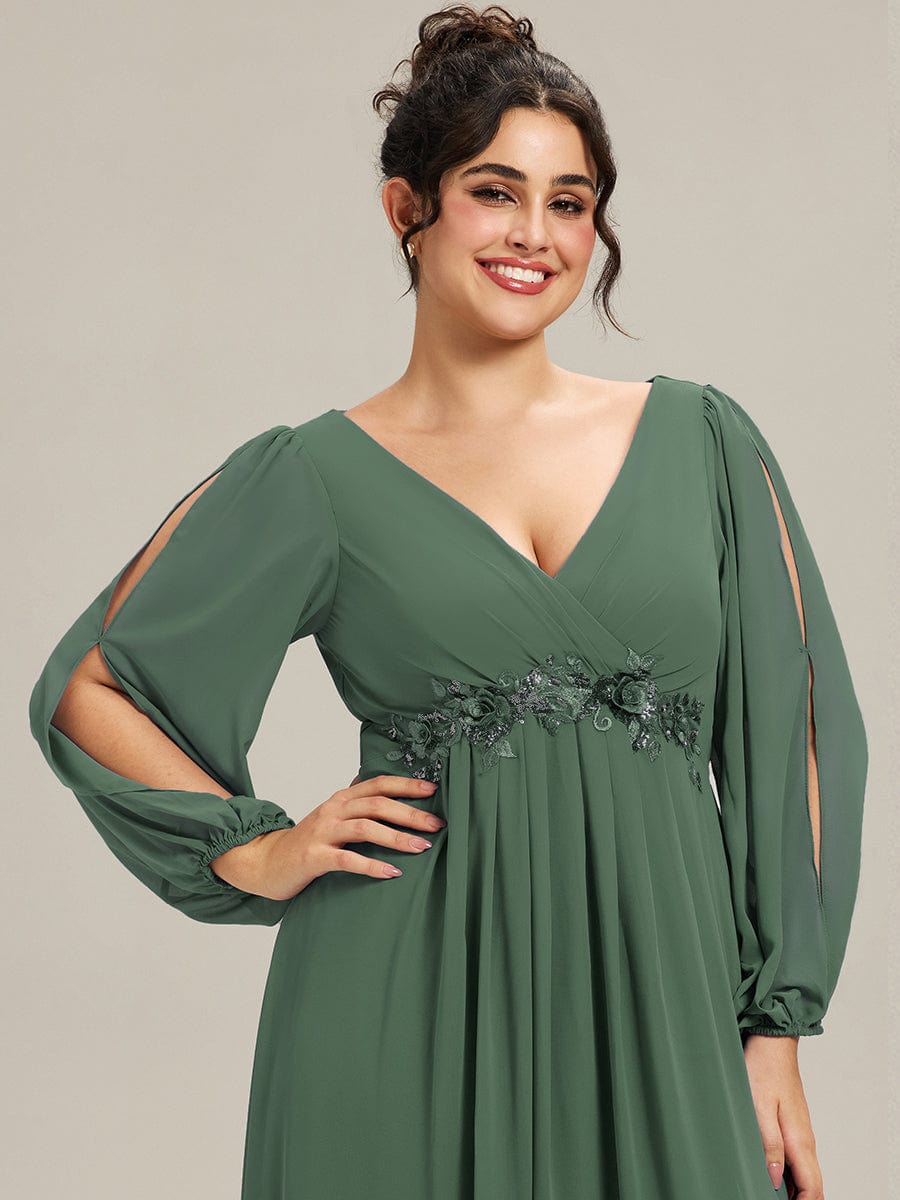 ever AMOUR|Lantern Long Slit Sleeve Maxi Mother of The Bride Dress