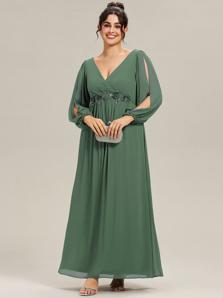 ever AMOUR|Lantern Long Slit Sleeve Maxi Mother of The Bride Dress