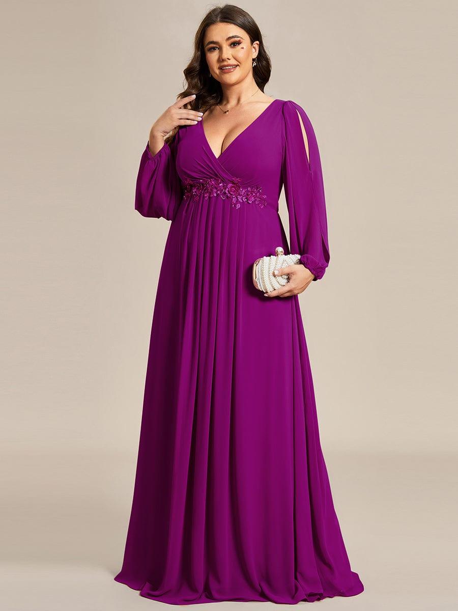 ever AMOUR|Lantern Long Slit Sleeve Maxi Mother of The Bride Dress