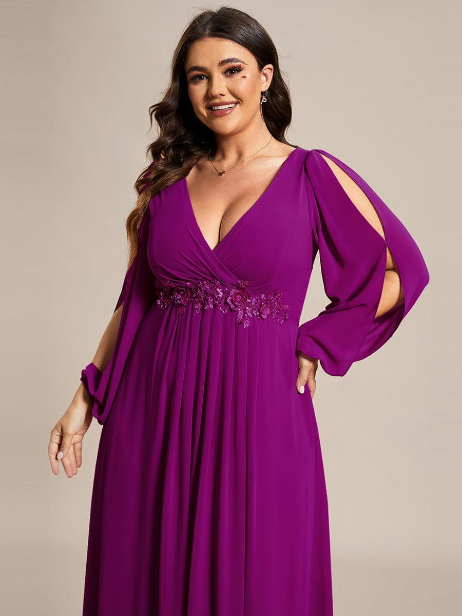 ever AMOUR|Lantern Long Slit Sleeve Deep V Applique Maxi Evening Dress (Final Sale)