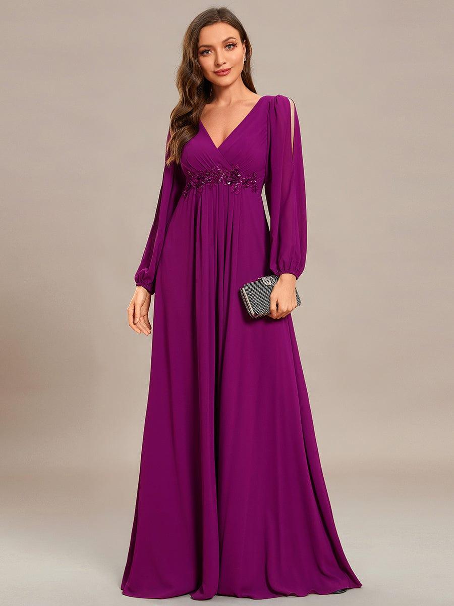 ever AMOUR|Lantern Long Slit Sleeve Maxi Mother of The Bride Dress