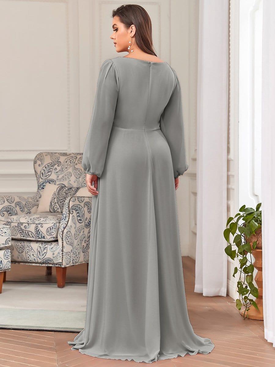 ever AMOUR|Lantern Long Slit Sleeve Deep V Applique Maxi Evening Dress (Final Sale)