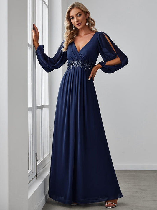 ever AMOUR|Lantern Long Slit Sleeve Maxi Mother of The Bride Dress