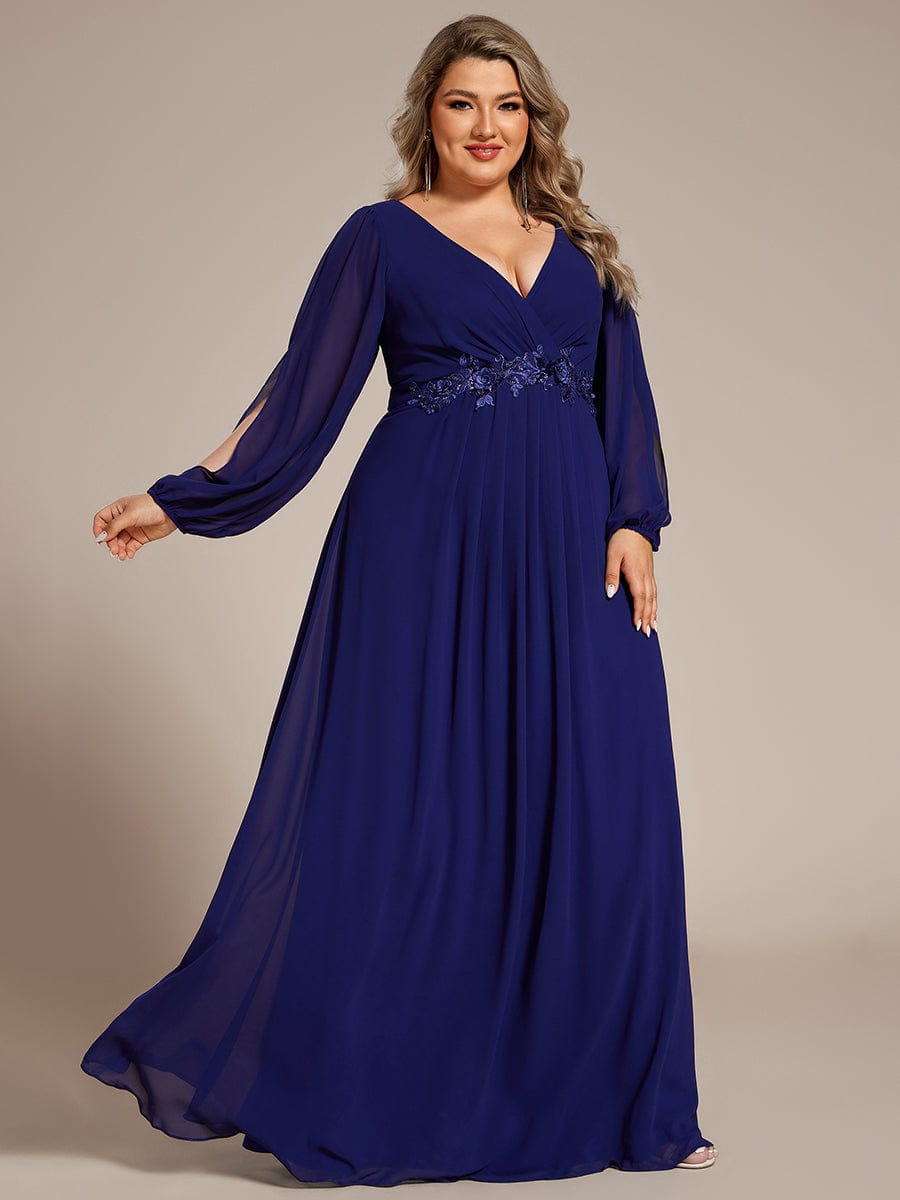 ever AMOUR|Lantern Long Slit Sleeve Maxi Mother of The Bride Dress