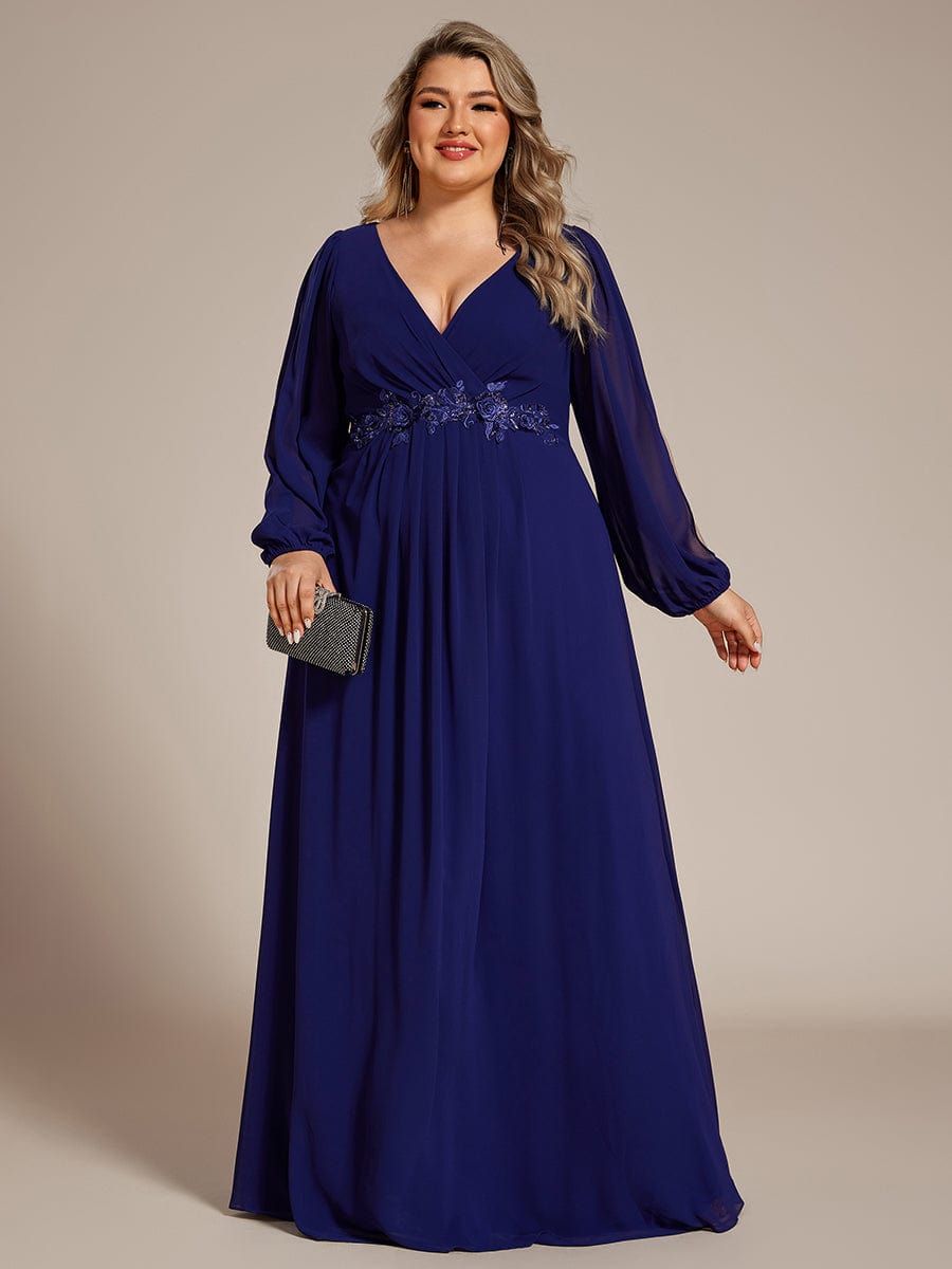 ever AMOUR|Lantern Long Slit Sleeve Maxi Mother of The Bride Dress