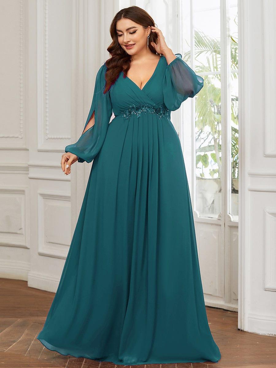 ever AMOUR|Lantern Long Slit Sleeve Maxi Mother of The Bride Dress
