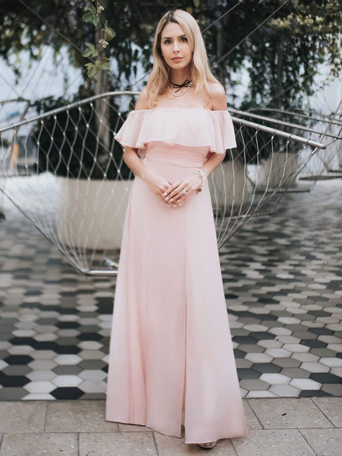 ever ÉMILE|Women's Off-The-Shoulder Ruffle Thigh Split Wedding Guest Dresses (Final Sale)
