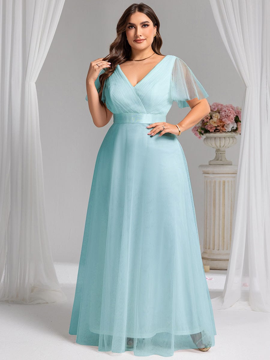 ever MISTE|Double V-Neck Tulle Floor-Length Bridesmaid Dress (Final Sale)