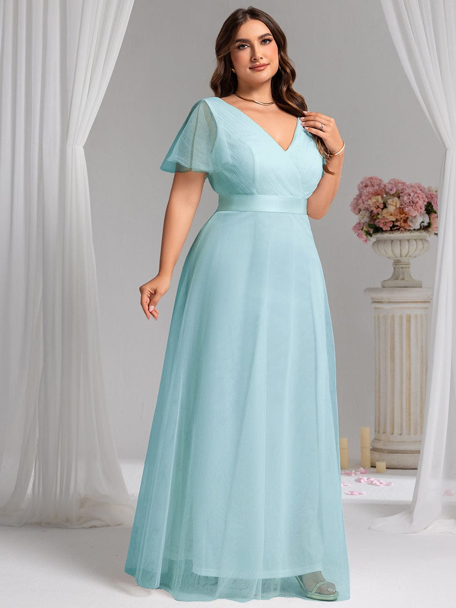 ever MISTE|Double V-Neck Tulle Floor-Length Bridesmaid Dress (Final Sale)