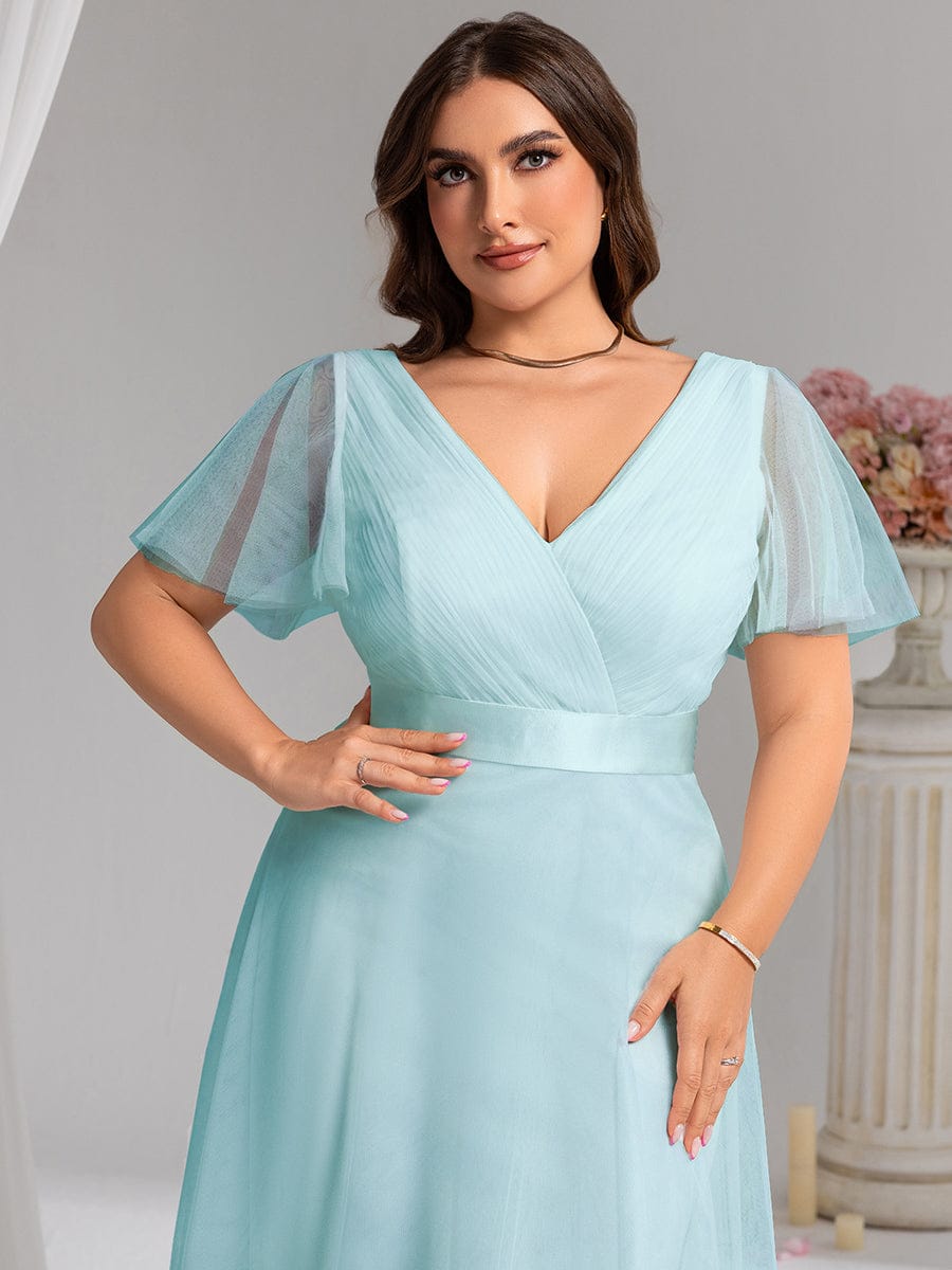 ever MISTE|Double V-Neck Tulle Floor-Length Bridesmaid Dress (Final Sale)