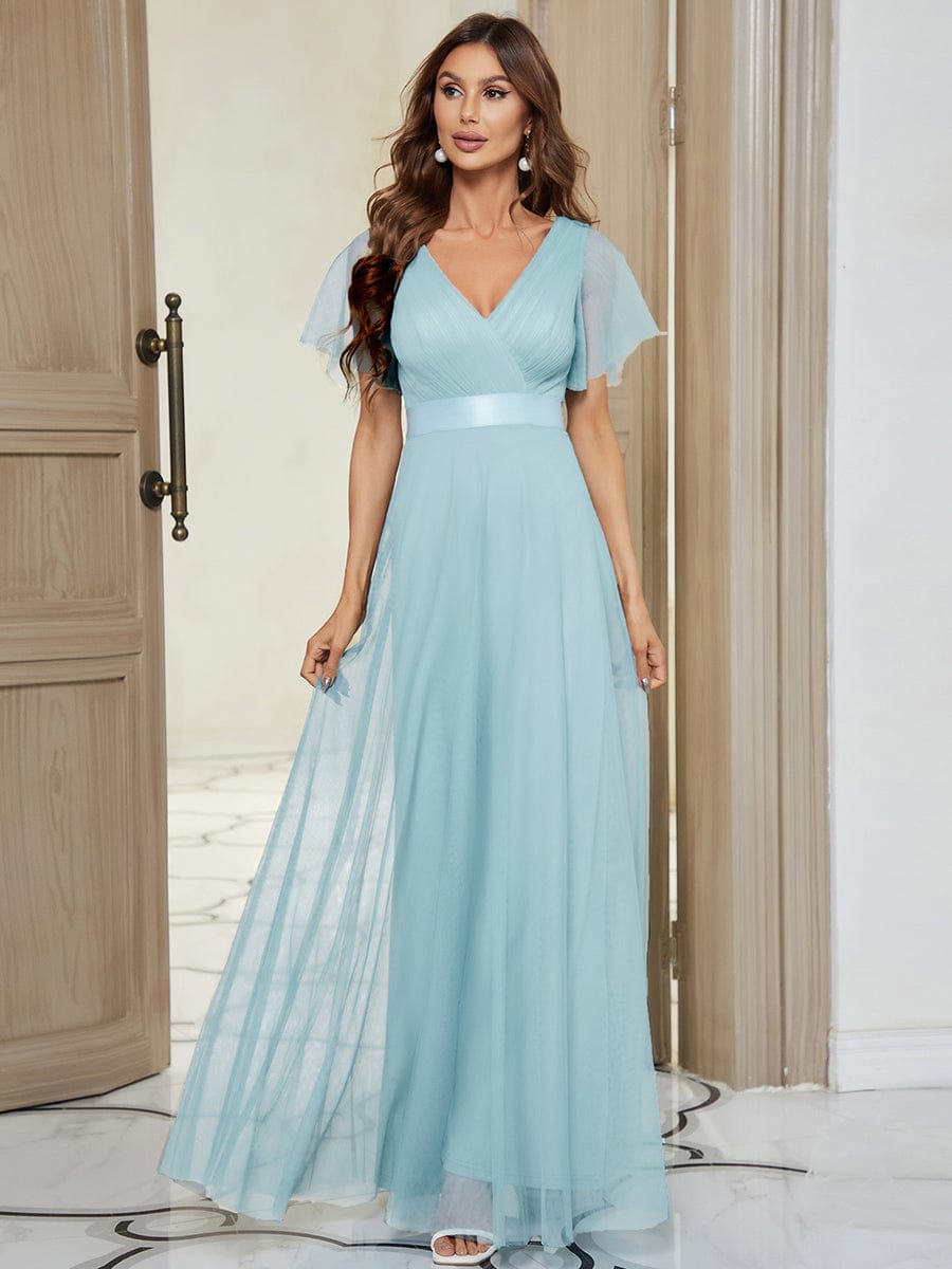ever MISTE|Double V-Neck Tulle Floor-Length Bridesmaid Dress (Final Sale)