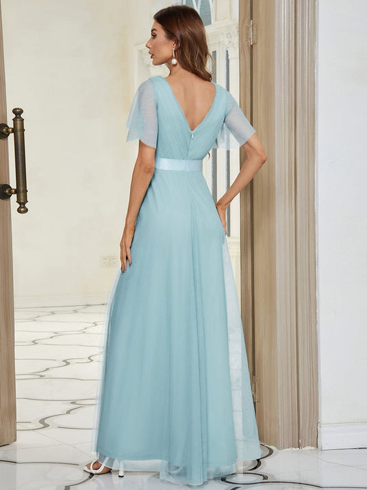 ever MISTE|Double V-Neck Tulle Floor-Length Bridesmaid Dress (Final Sale)