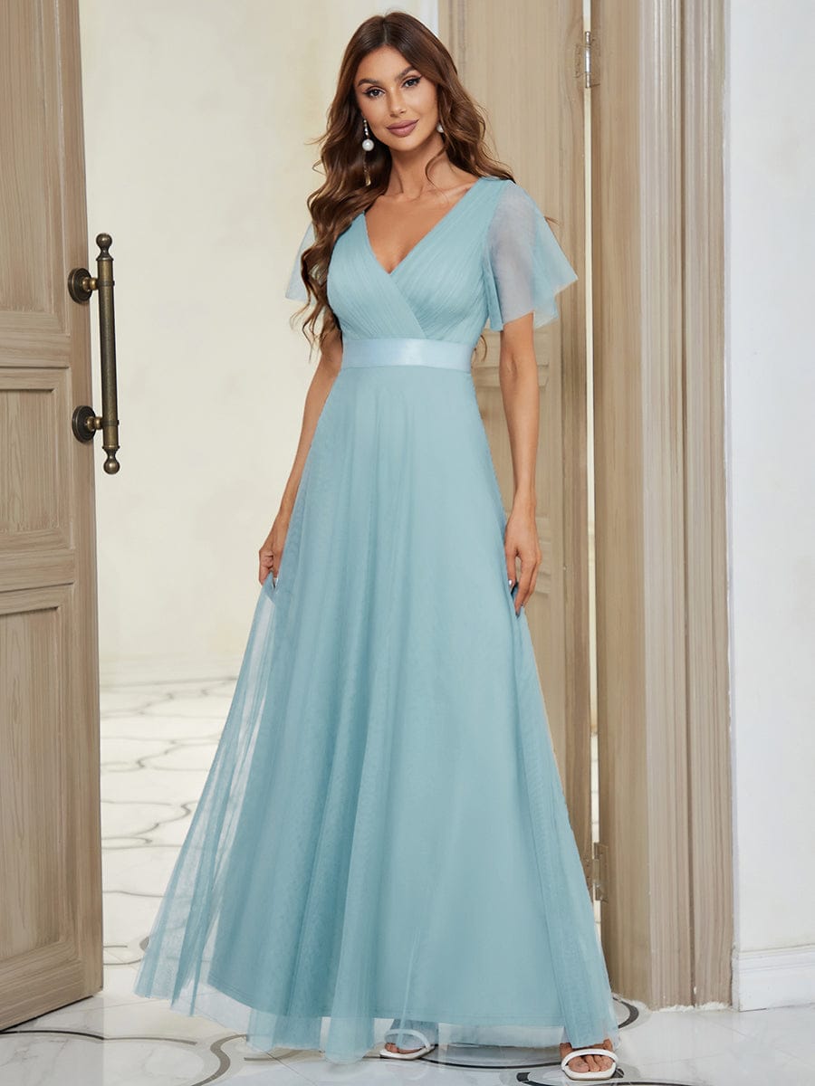 ever MISTE|Double V-Neck Tulle Floor-Length Bridesmaid Dress (Final Sale)