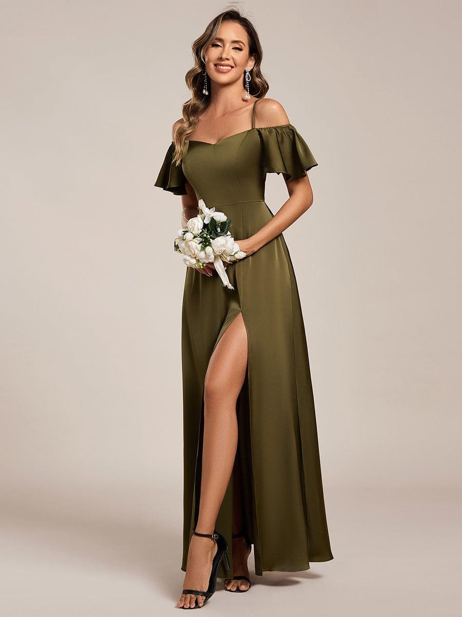 ever AUBREE|Off Shoulder Maxi Satin Bridesmaid Dress