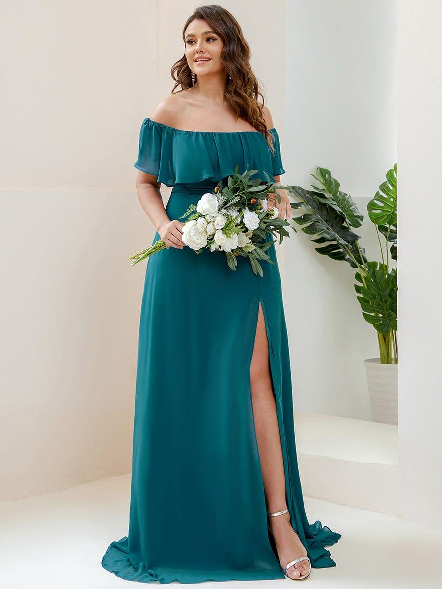 ever ÉMILE|Women's Off-The-Shoulder Ruffle Thigh Split Wedding Guest Dresses (Final Sale)