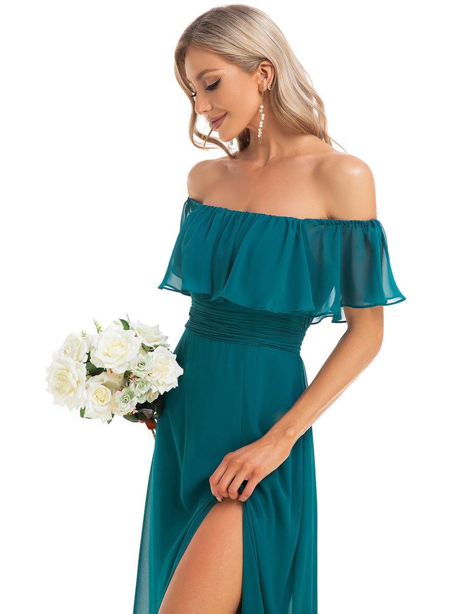 ever ÉMILE|Women's Off-The-Shoulder Ruffle Thigh Split Wedding Guest Dresses (Final Sale)