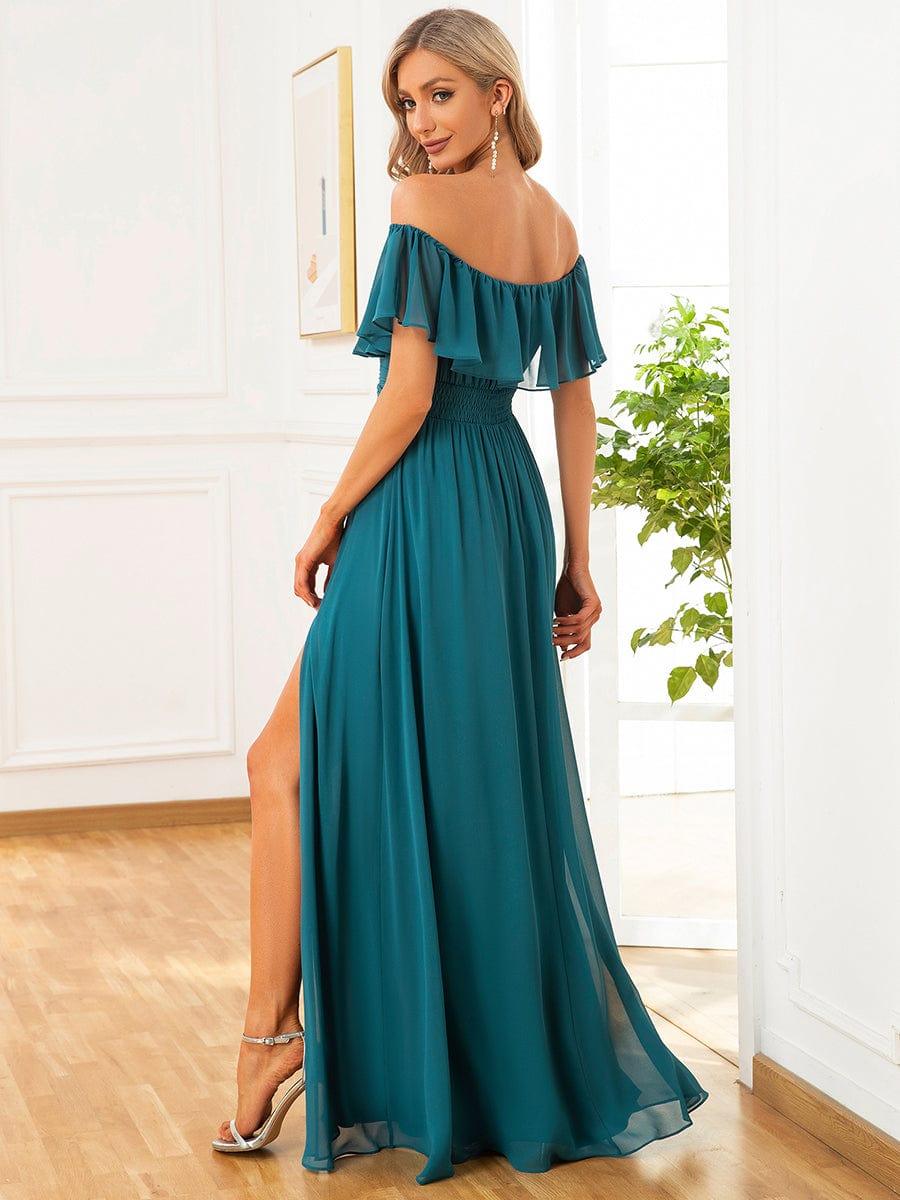 ever ÉMILE|Women's Off-The-Shoulder Ruffle Thigh Split Wedding Guest Dresses (Final Sale)