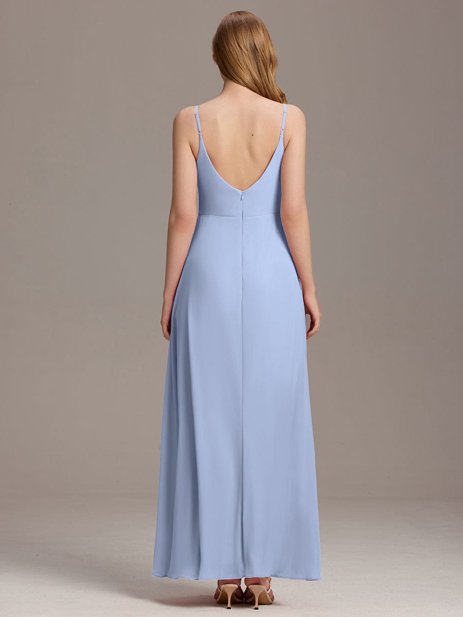 ever RENÉ|Spaghetti Strap Pleated V-Neck High Slit Evening Dress