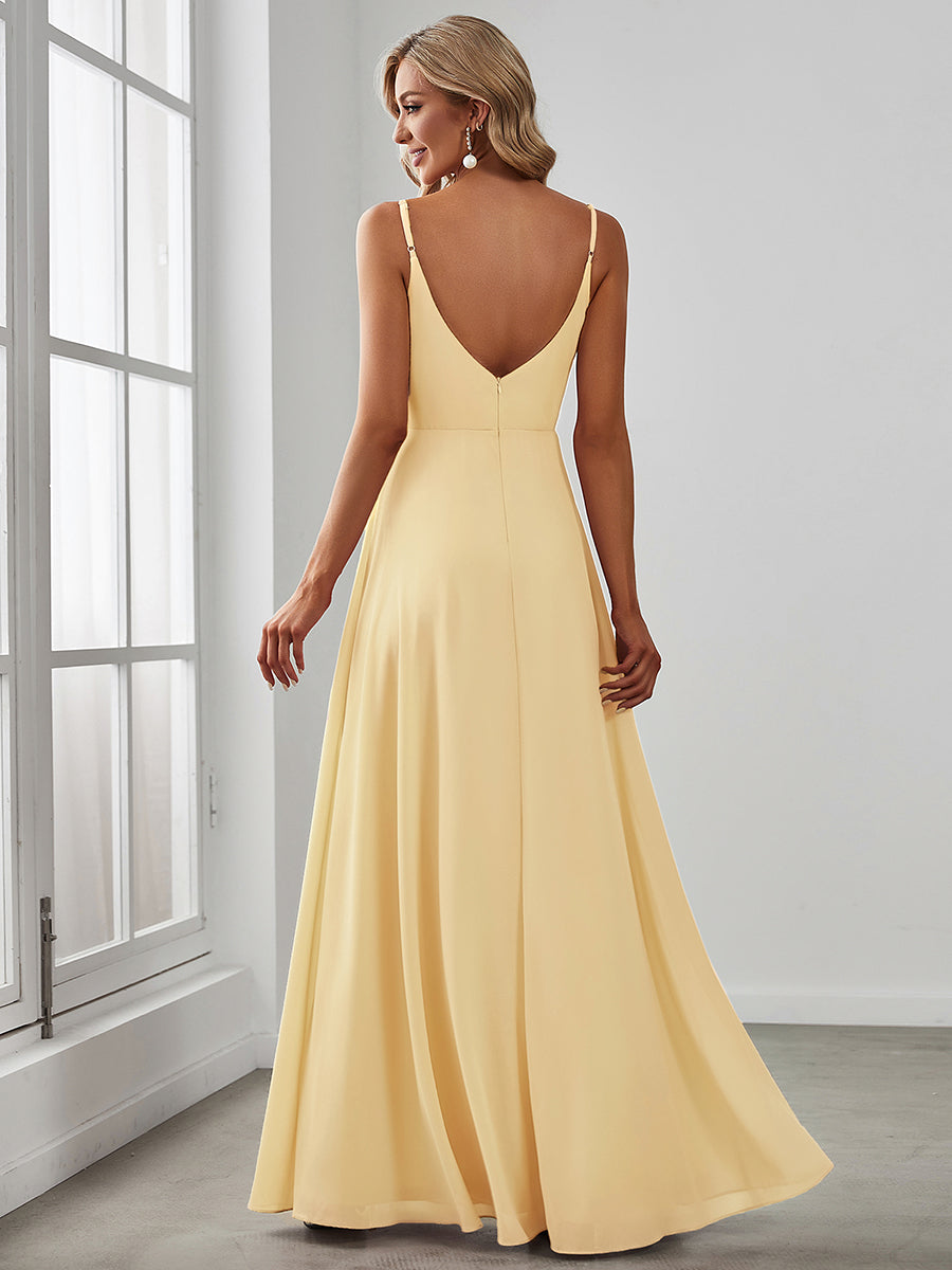 ever RENÉ|Spaghetti Strap Pleated V-Neck High Slit Evening Dress