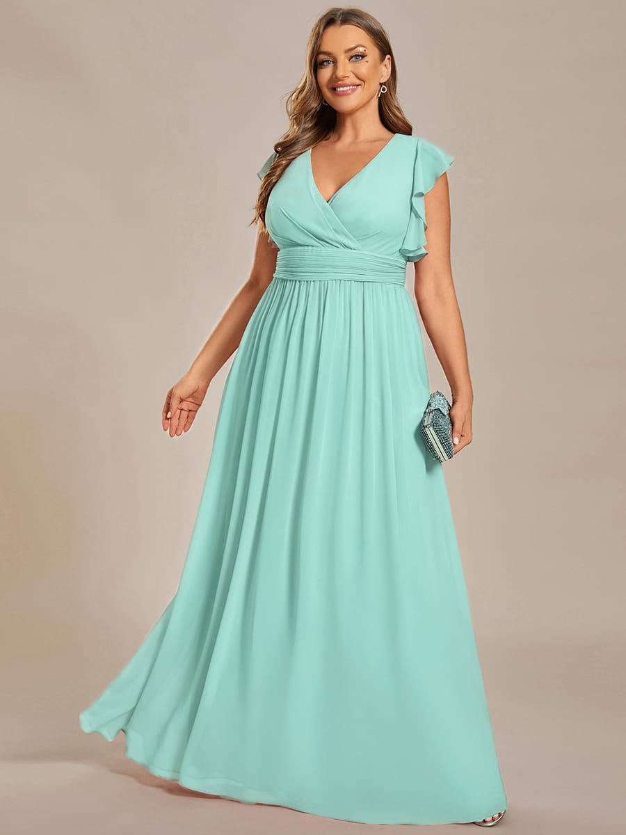 ever LILYANA|Elegant V-Neck Open Back Ruffled Sleeves Chiffon Bridesmaid Dress