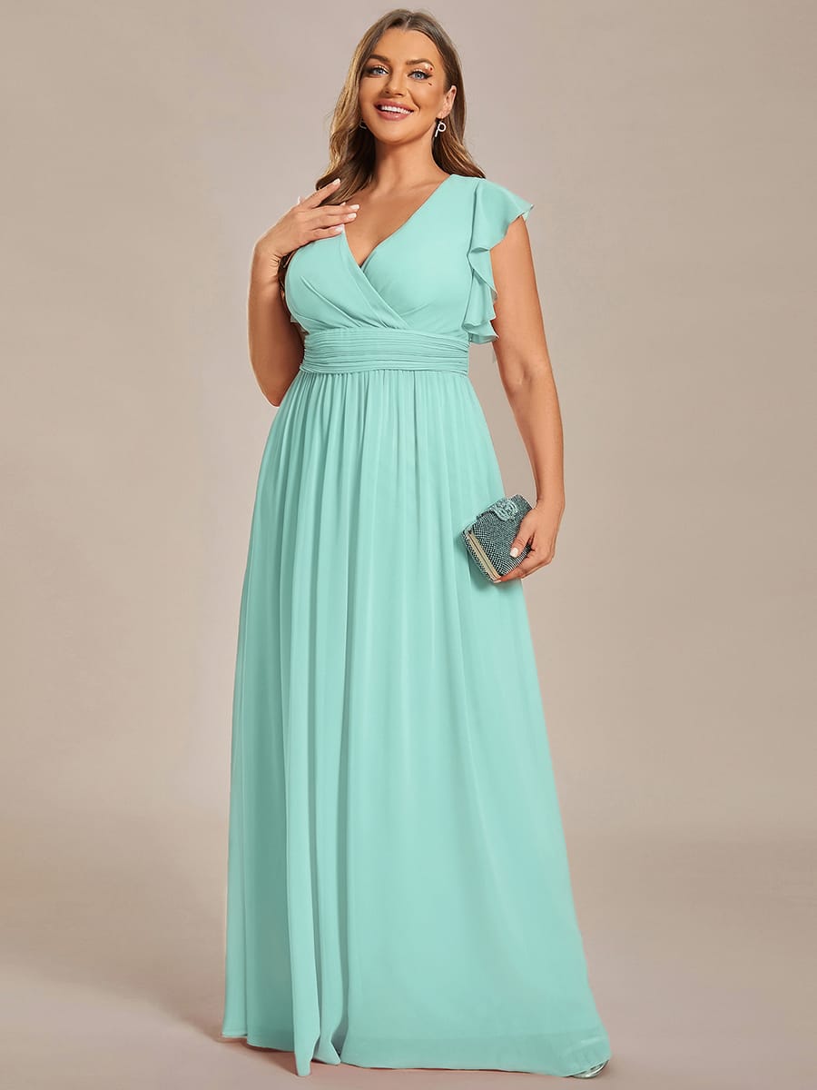 ever LILYANA|Elegant V-Neck Open Back Ruffled Sleeves Chiffon Bridesmaid Dress