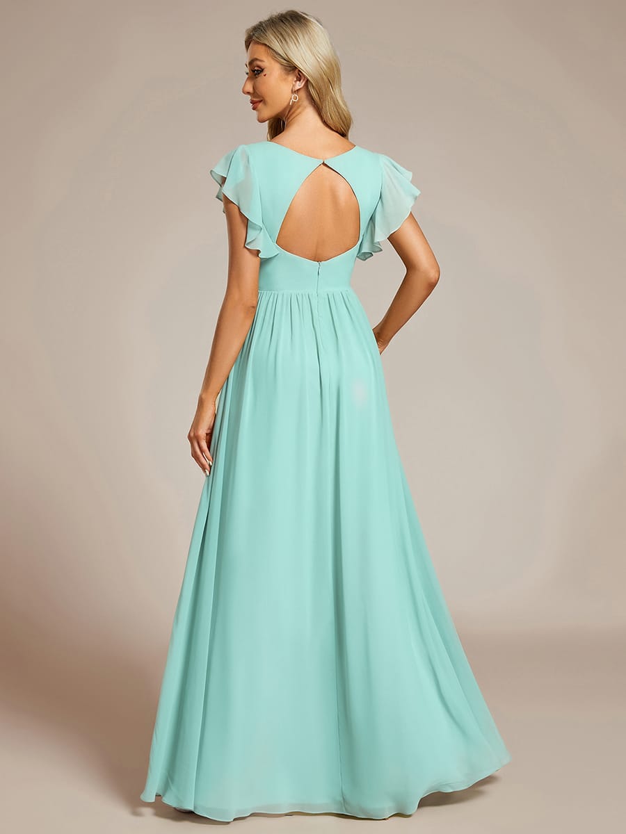 ever LILYANA|Elegant V-Neck Open Back Ruffled Sleeves Chiffon Bridesmaid Dress