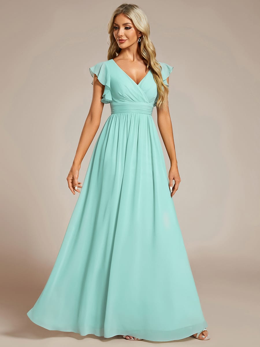 ever LILYANA|Elegant V-Neck Open Back Ruffled Sleeves Chiffon Bridesmaid Dress