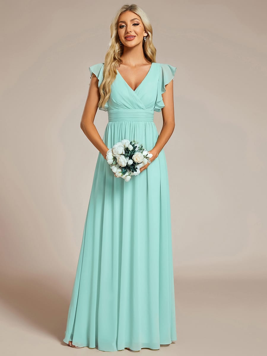ever LILYANA|Elegant V-Neck Open Back Ruffled Sleeves Chiffon Bridesmaid Dress