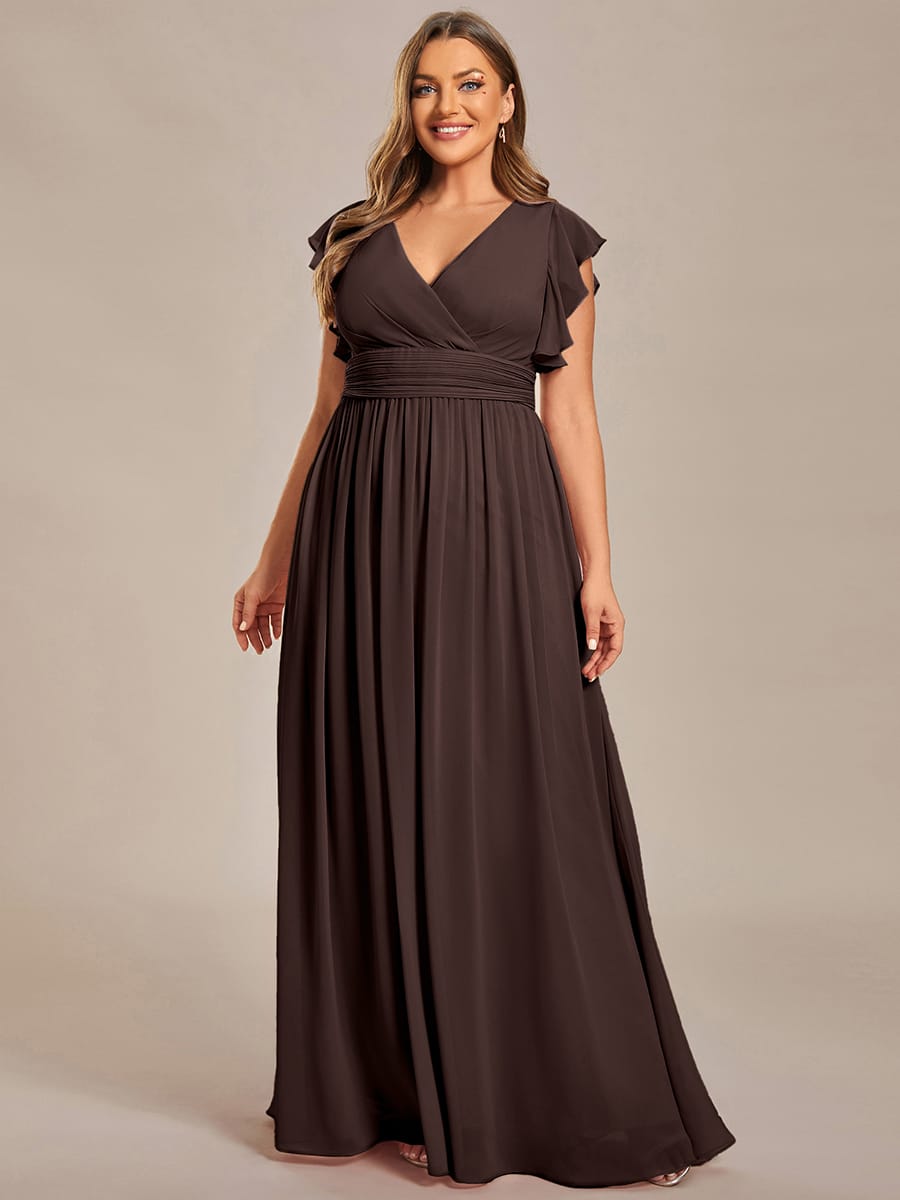 ever LILYANA|Elegant V-Neck Open Back Ruffled Sleeves Chiffon Bridesmaid Dress