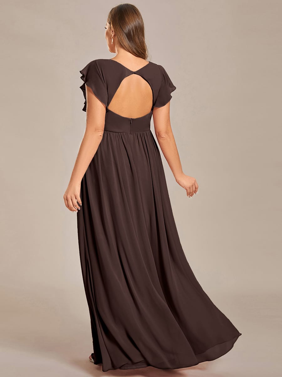 ever LILYANA|Elegant V-Neck Open Back Ruffled Sleeves Chiffon Bridesmaid Dress