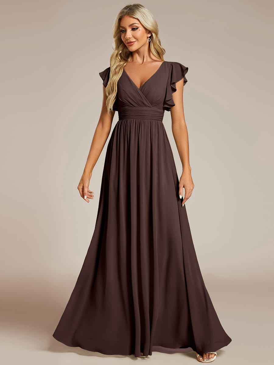 ever LILYANA|Elegant V-Neck Open Back Ruffled Sleeves Chiffon Bridesmaid Dress