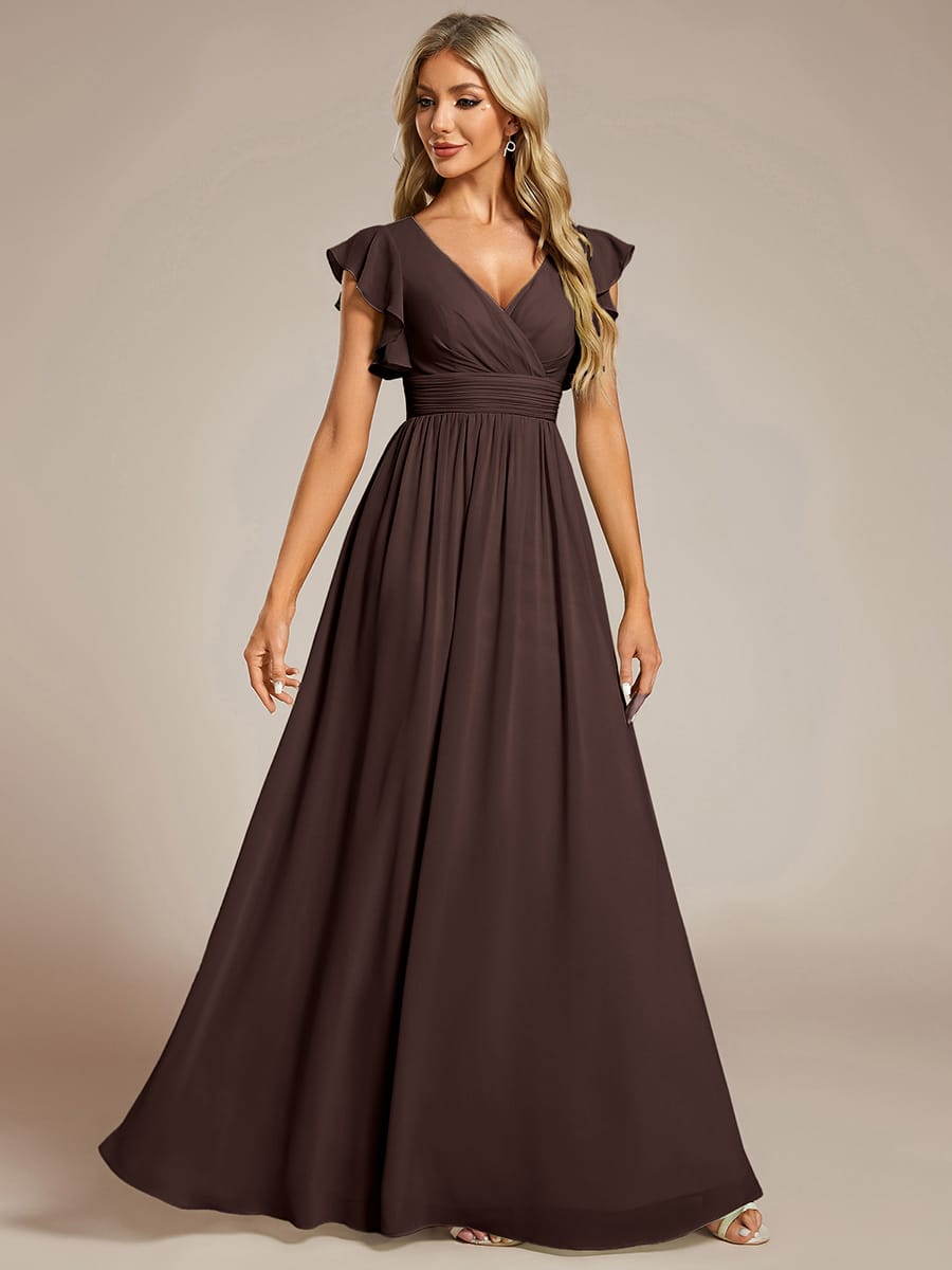 ever LILYANA|Elegant V-Neck Open Back Ruffled Sleeves Chiffon Bridesmaid Dress